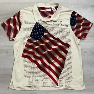 American Summer Patriotic Polo Cotton Quarter Button Up Mens XL